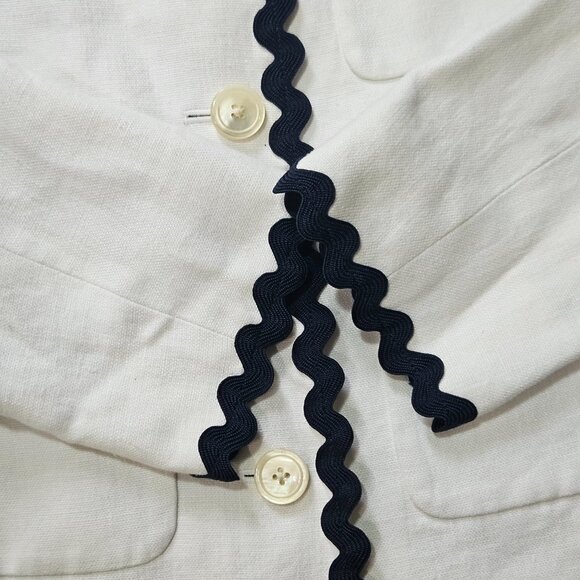 J. Crew Linen Lady Blazer Jacket White w Navy Rickrack Trim SZ 6 - Picture 5 of 13
